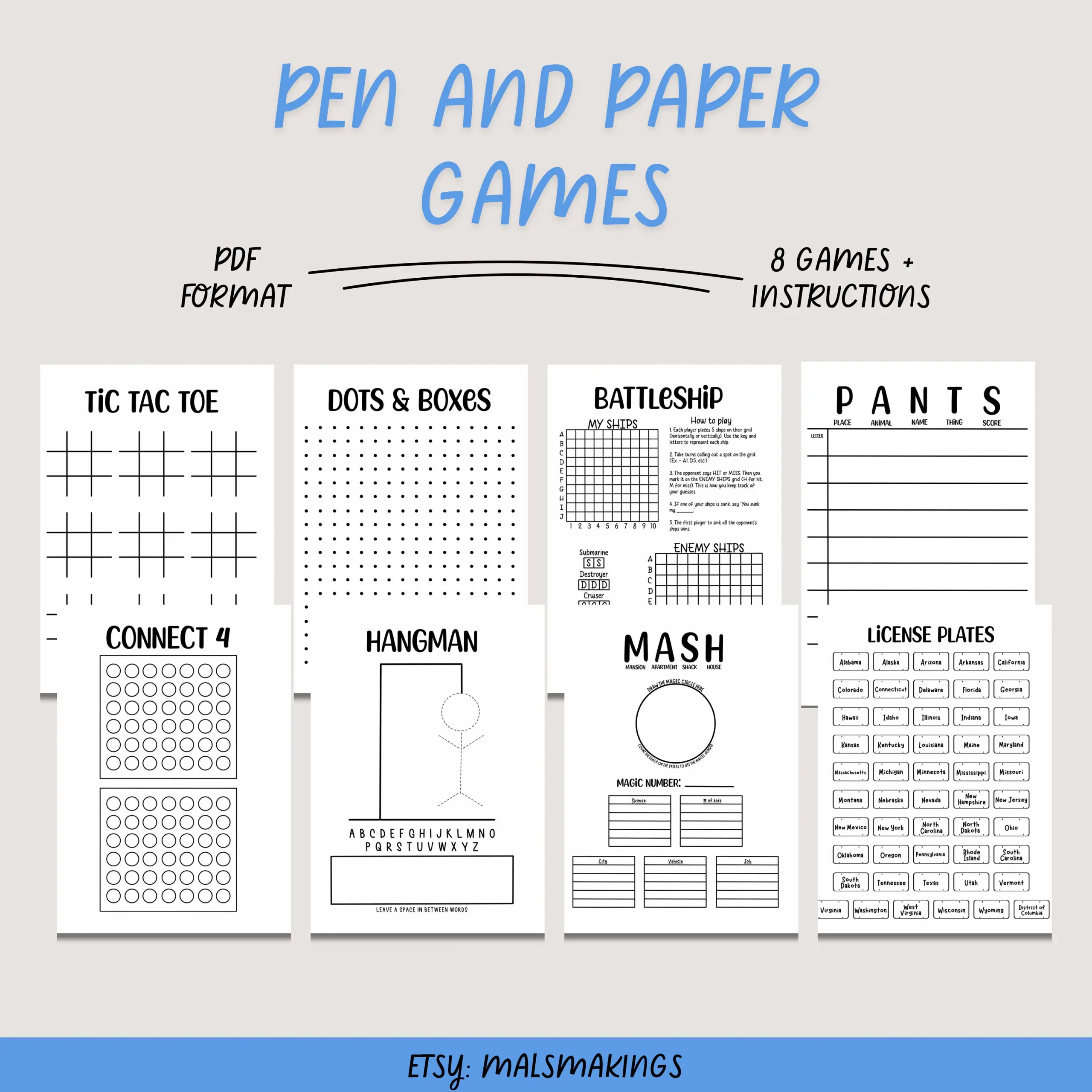 Printable Travel Games Pen And Paper Road Trip Activities PDF 