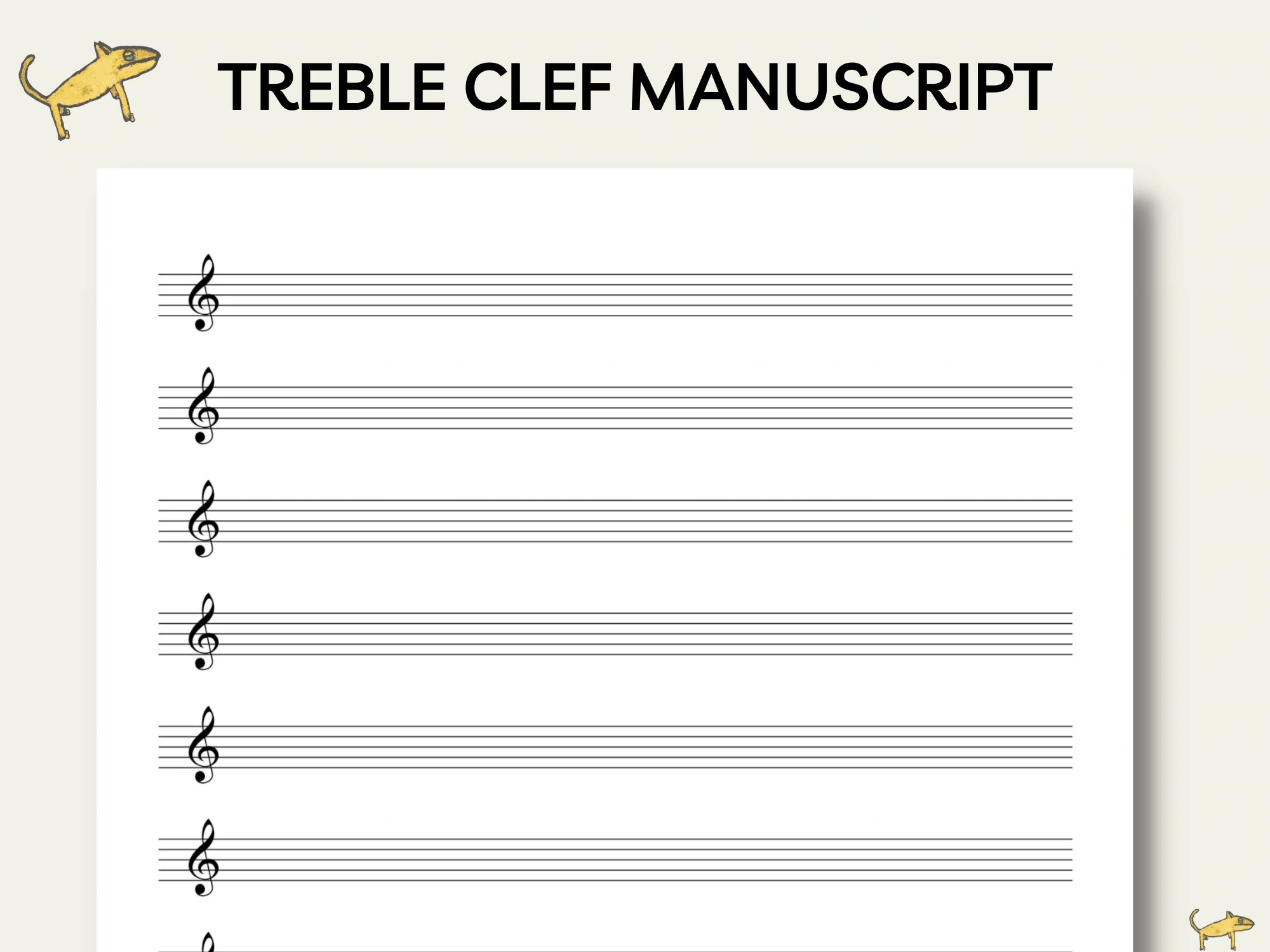 Printable Treble Clef Manuscript 12 Stave Blank Music Paper PDF 
