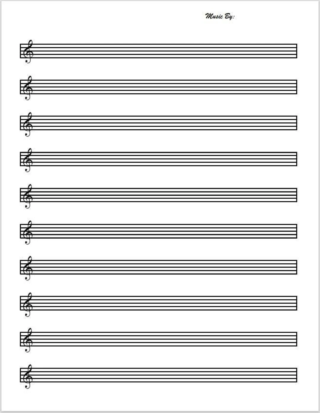 Printable Treble Clef Music Paper PDF File Etsy UK