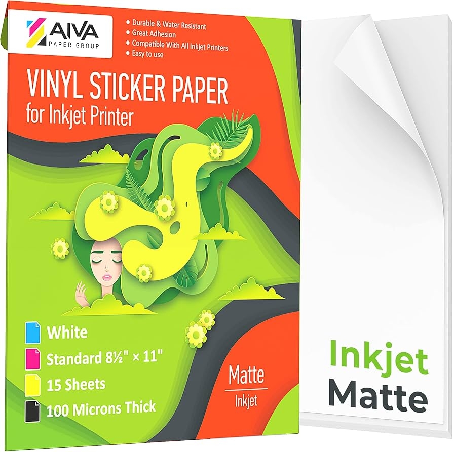 Printable Vinyl Sticker Paper For Inkjet Printer Matte White 15 Self Adhesive Sheets Waterproof Sticker Paper Standard Letter Size 8 5 X 11 