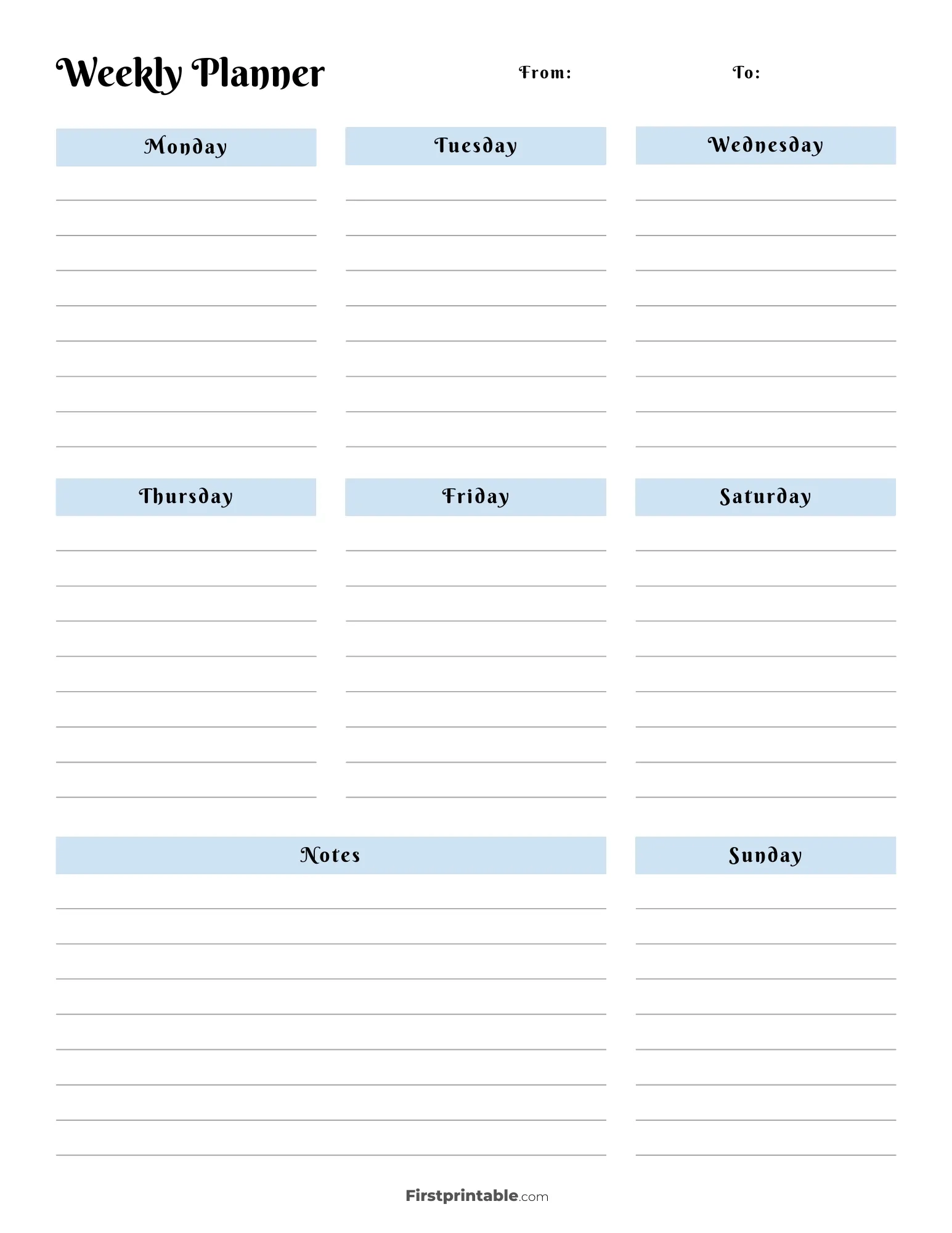 Weekly Calendar Blank Free Printable