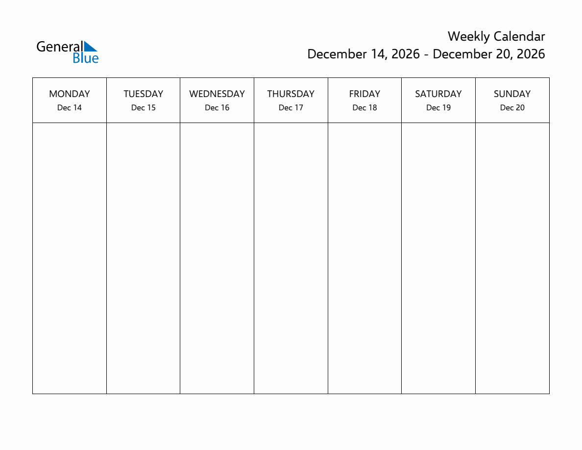 Printable Weekly Calendar For Week 51 Of 2026 Dec 14 Dec 20 