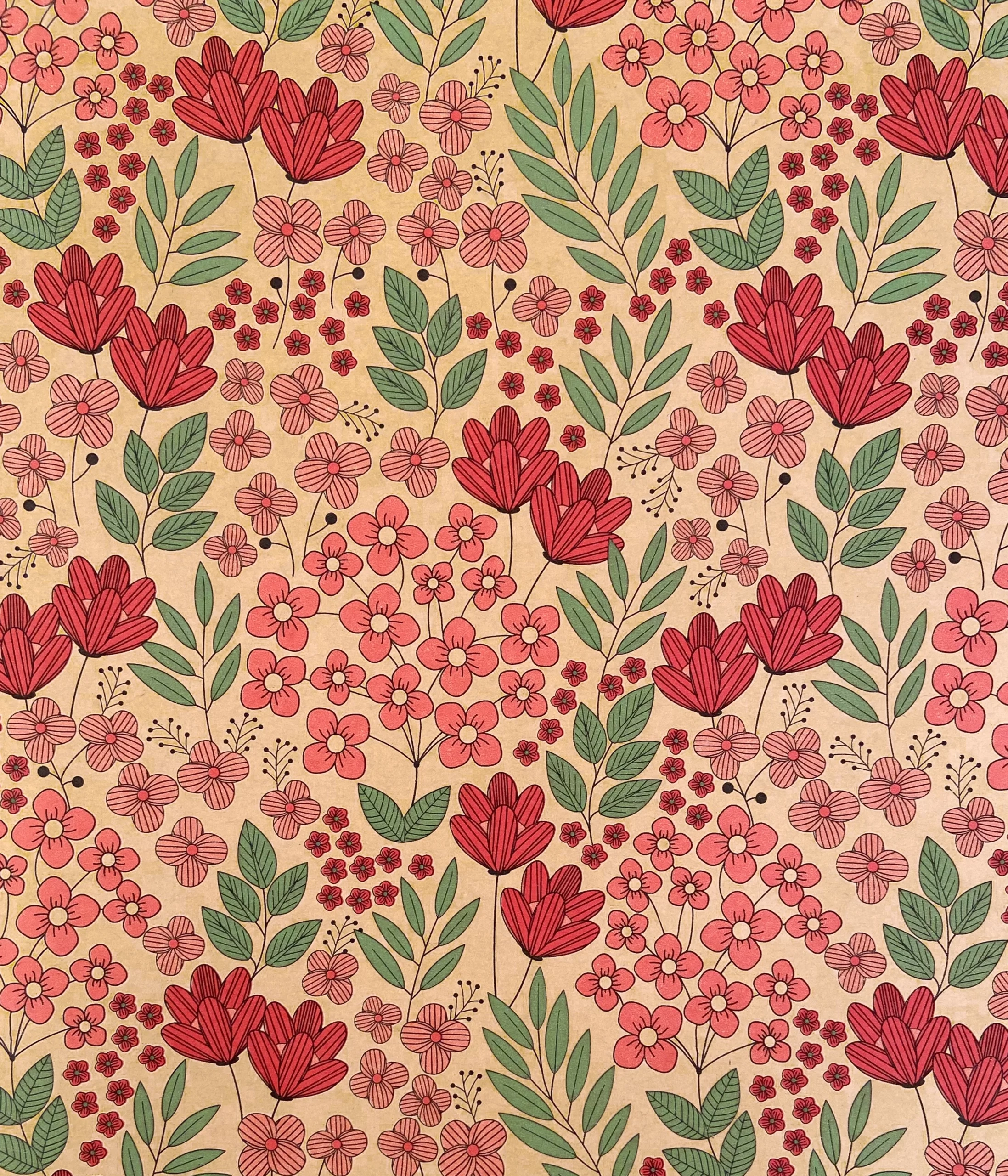 PRINTED KRAFT WRAPPING PAPER FLORAL FESTIVAL AUTUMN Ribbon amp Blues