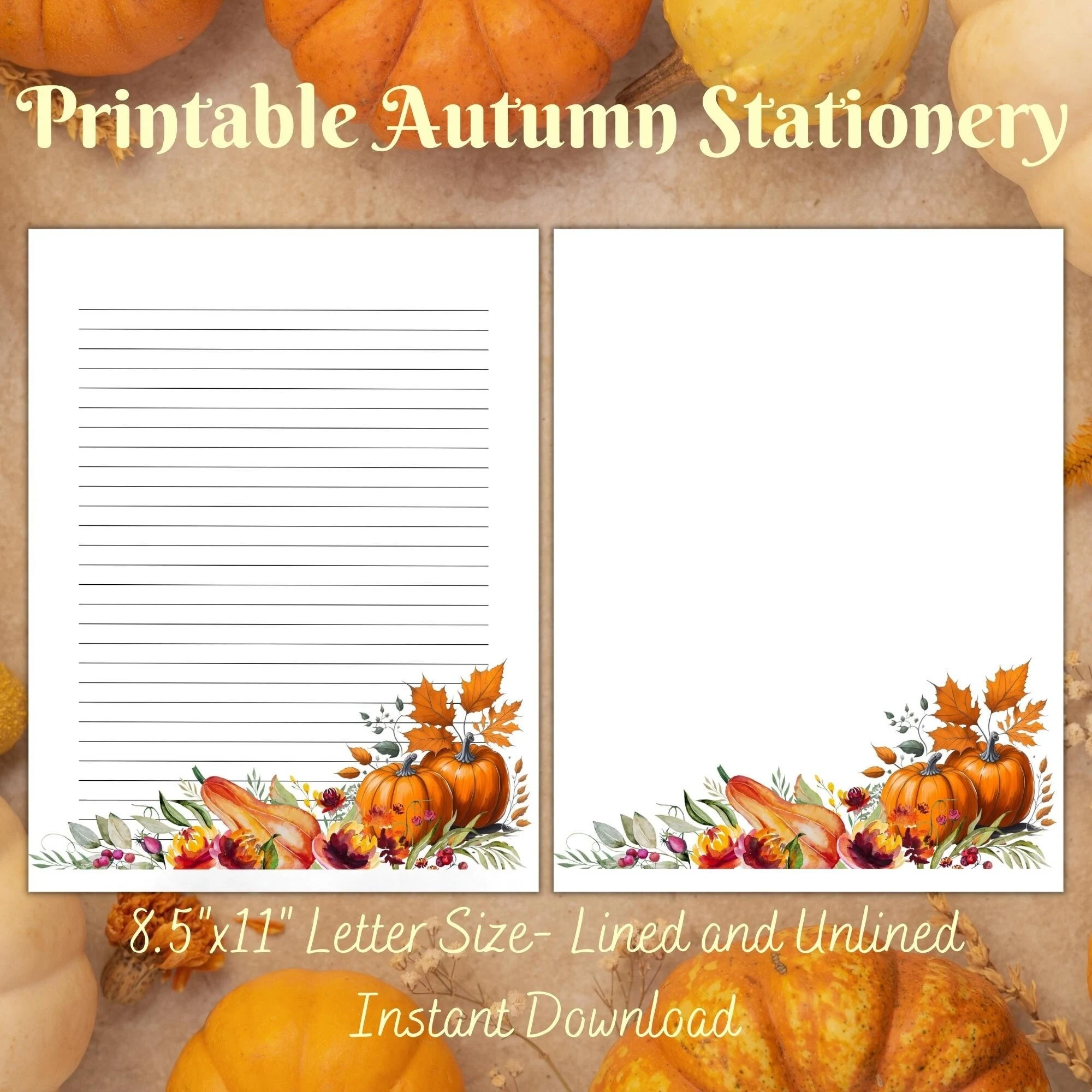 Pumpkin Autumn Stationery Lined amp Unlined Fall Writing Paper 