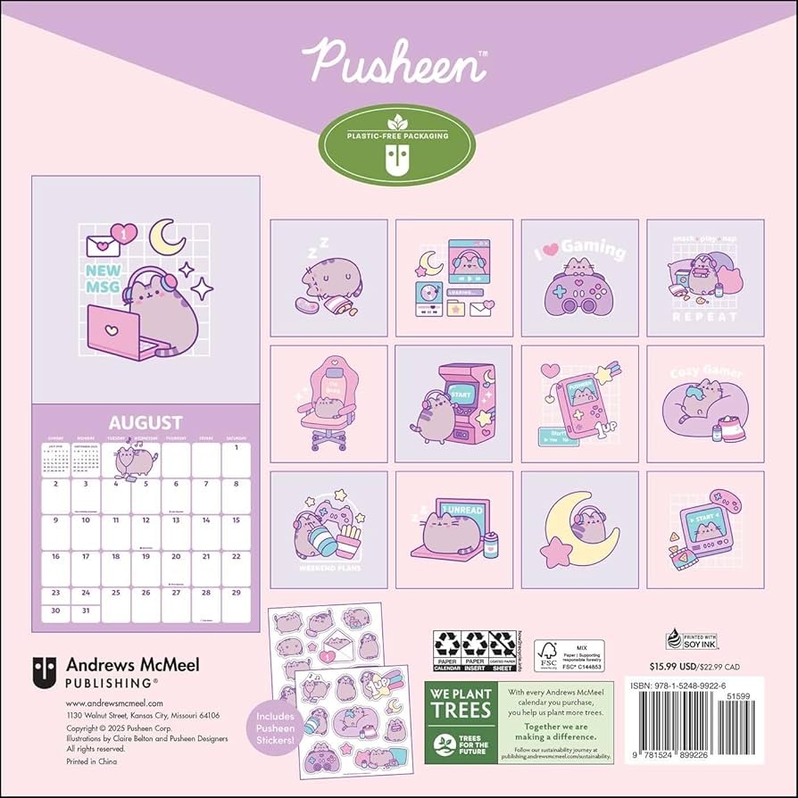 Pusheen 2026 Wall Calendar Day Off Plans Belton Claire Amazon 