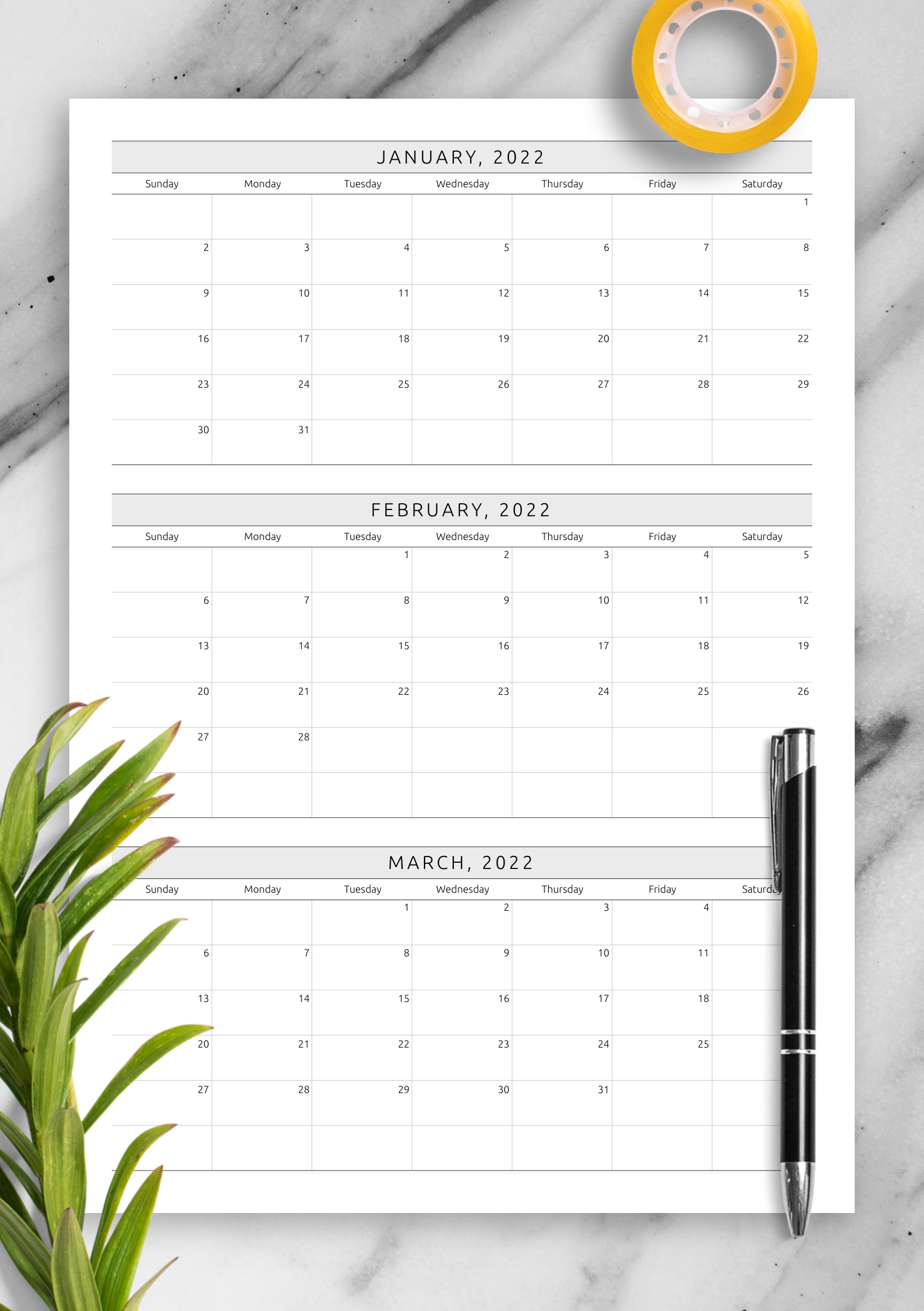 3 Month Blank Calendar Printable