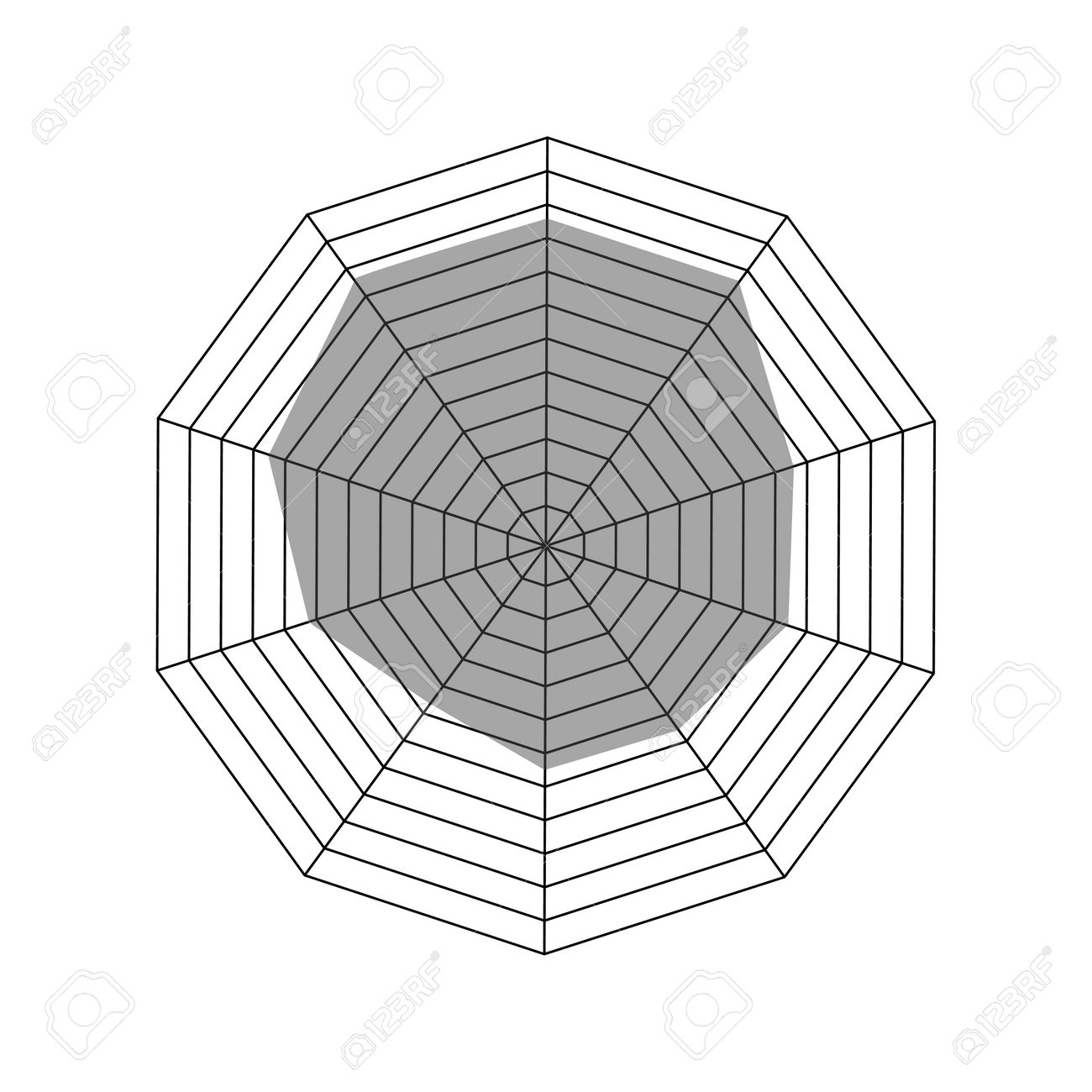 Radar Decagon Chart Or Spider Graph Template Isolated On White 