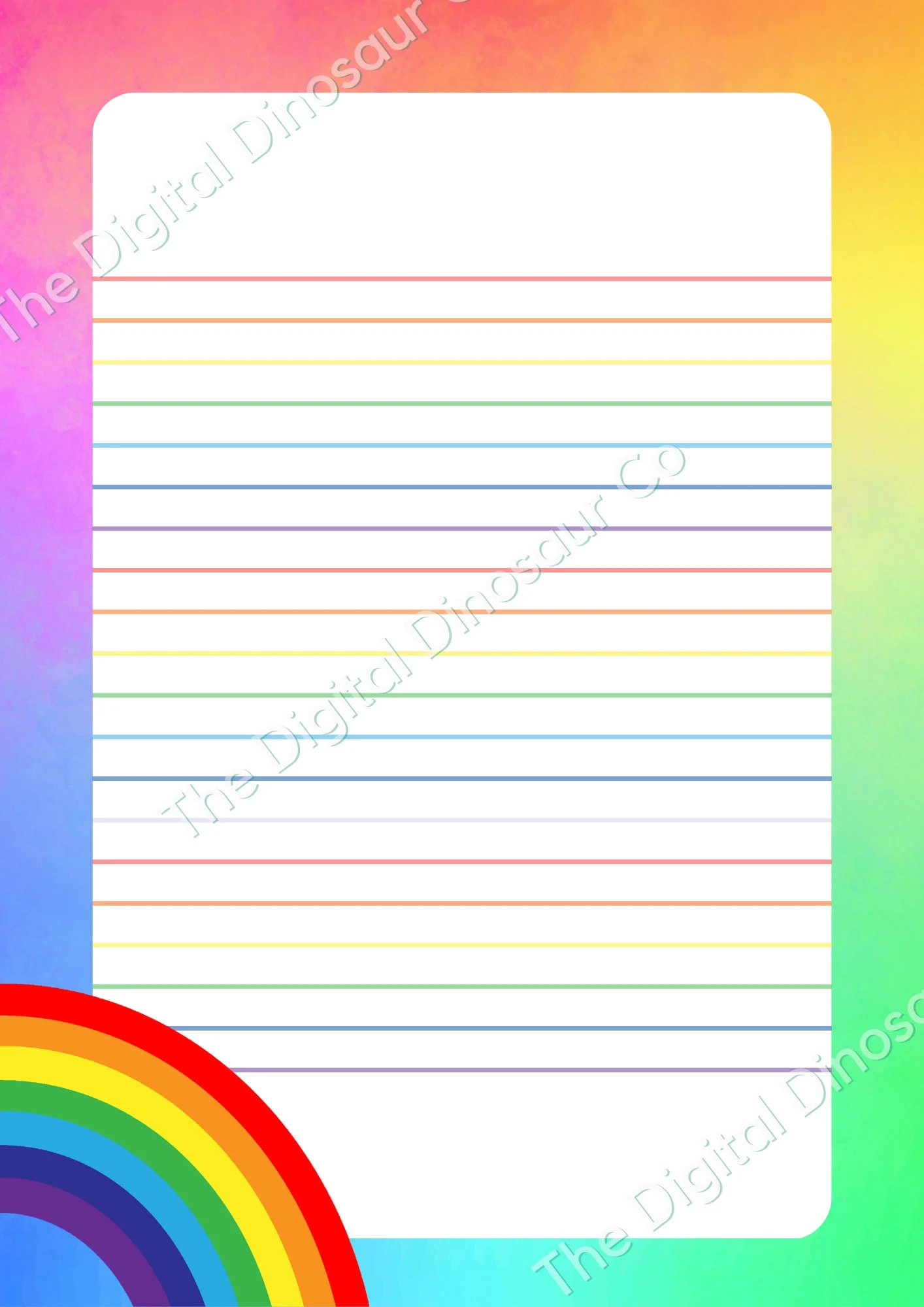 Rainbow Writing Paper Lined Paper Colourful Note Paper Rainbow 