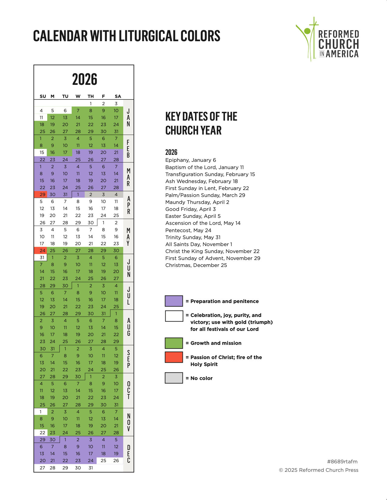 Liturgical Calendar 2026 Printable