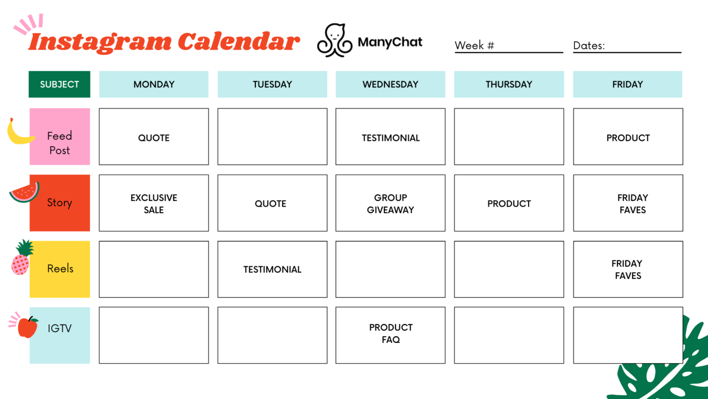 Real Examples Of Instagram Content Calendars Manychat Blog
