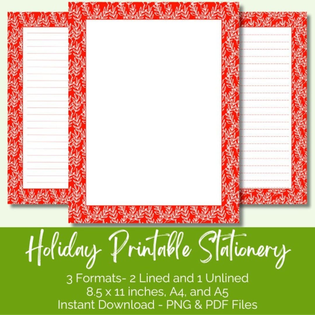 Red Holiday Writing Paper White Leaves Lined amp Unlined 