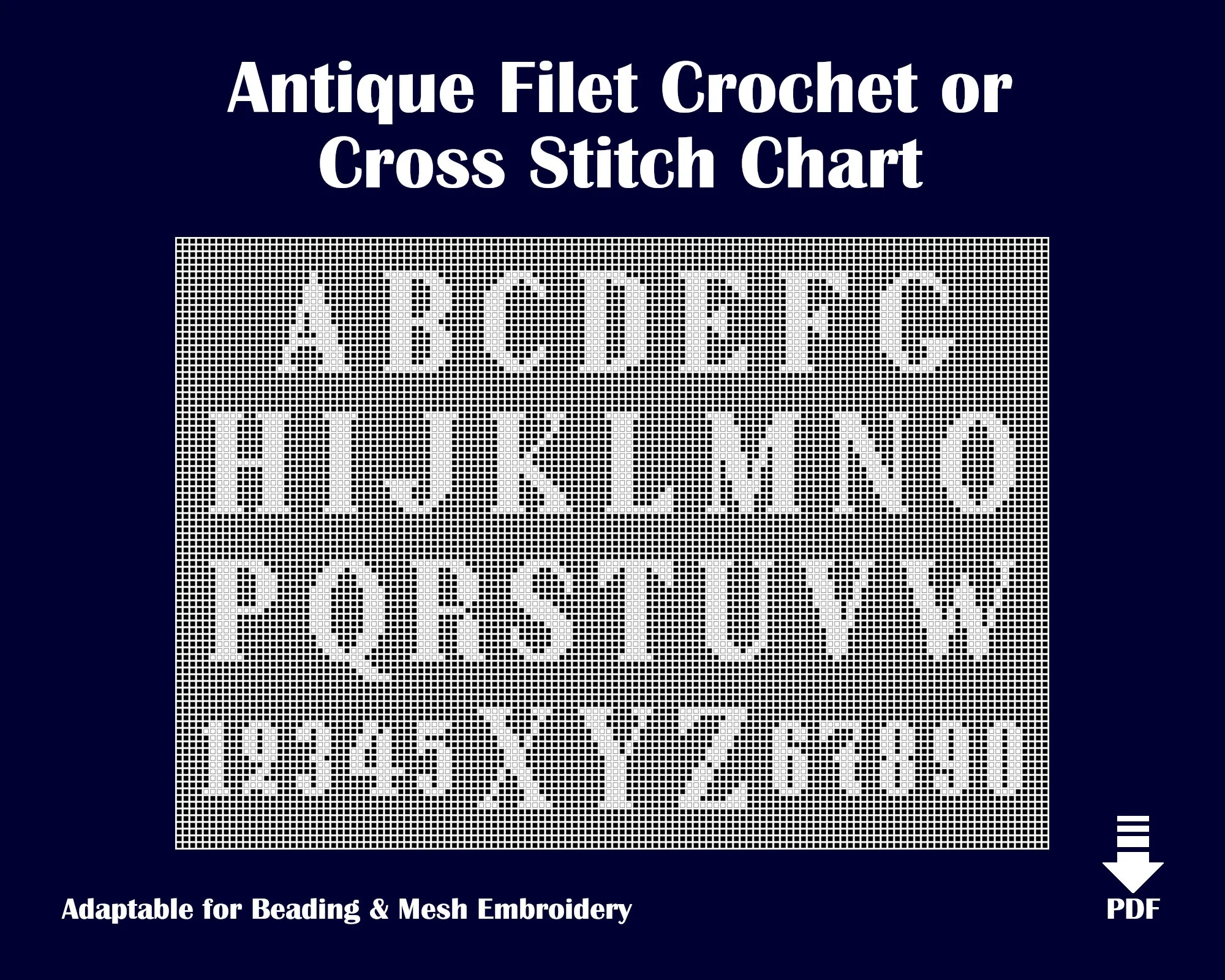 Reproduction Antique Pattern Chart For Filet Crochet Cross 