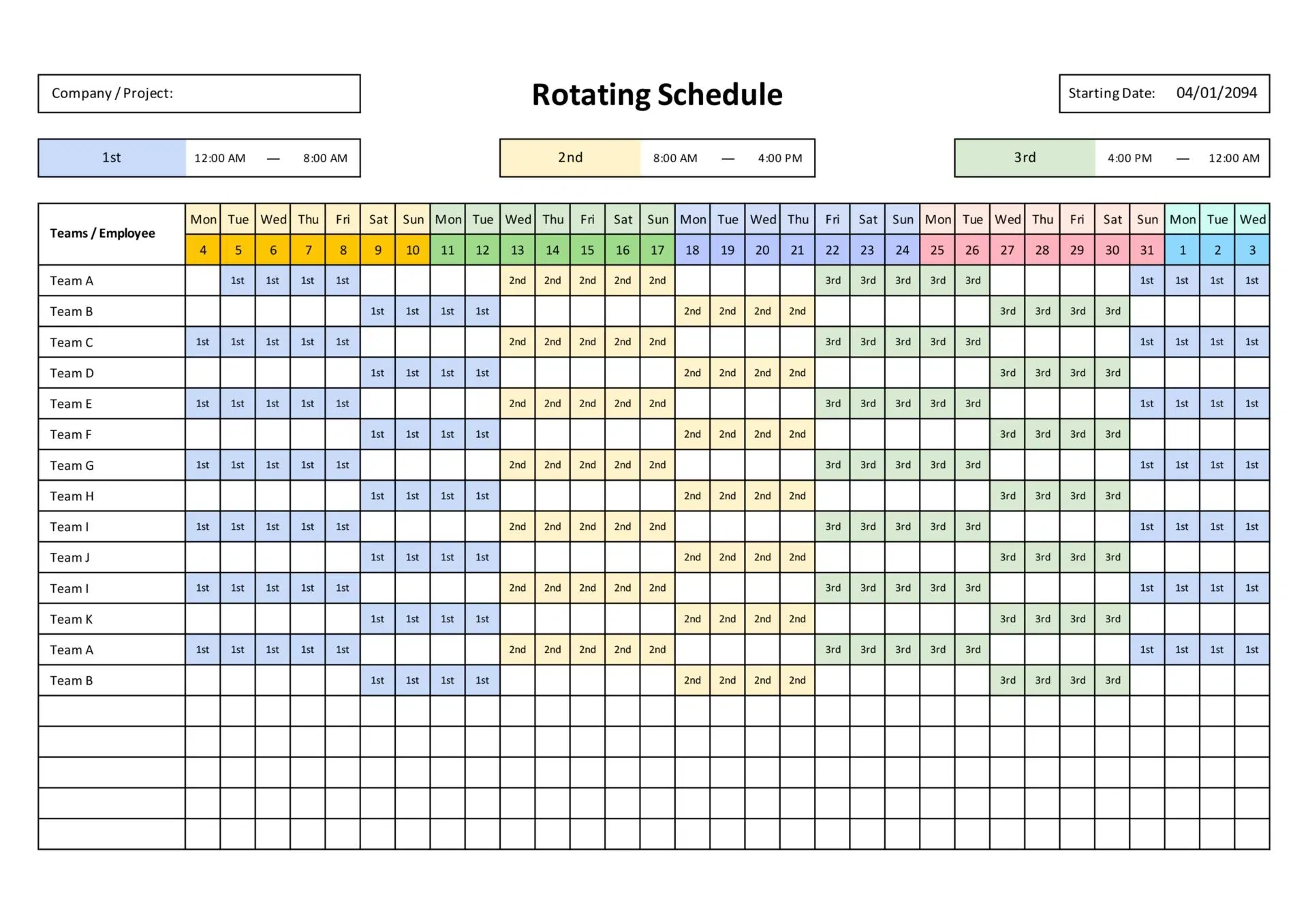 Rotating Shift Schedule Template Excel Google Sheets Highfile