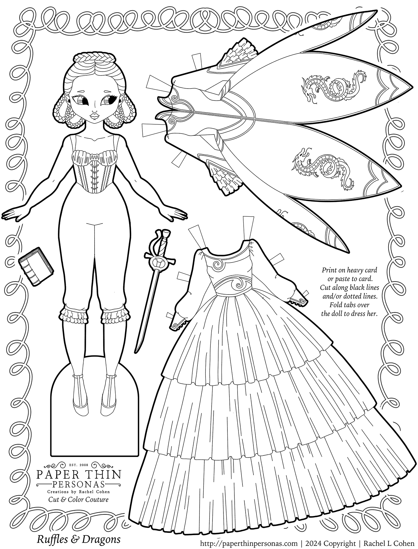 Ruffles And Dragons Storybook Princess Paper Doll Coloring Page