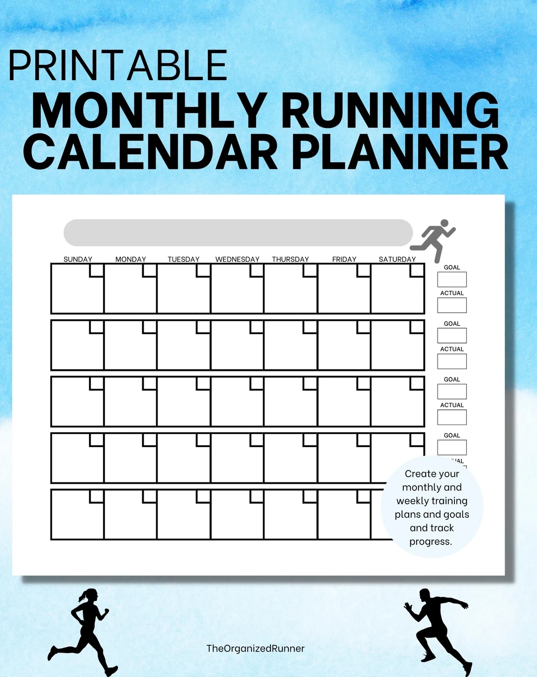 Runner s Monthly Calendar Printable Running Planner Printable 