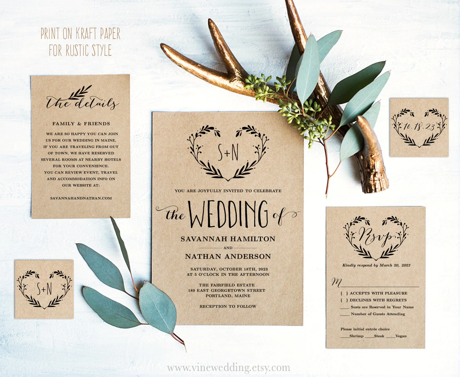 Rustic Wedding Invitation Set Printable Wedding Invitation 