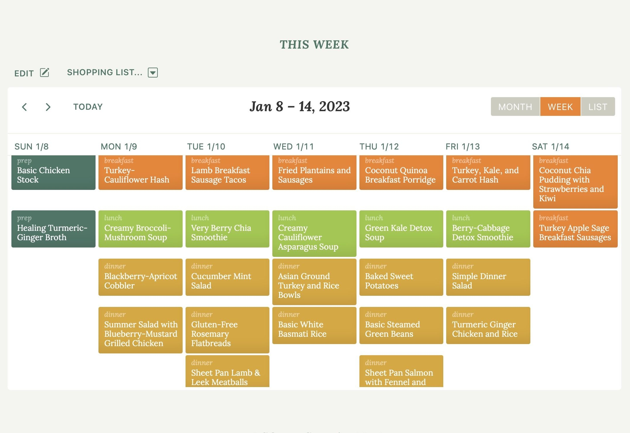 Calendar With Meal Planner