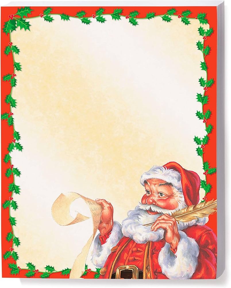 Santa Claus Christmas Holiday Stationery Paper 8 X 11 25 Pack 