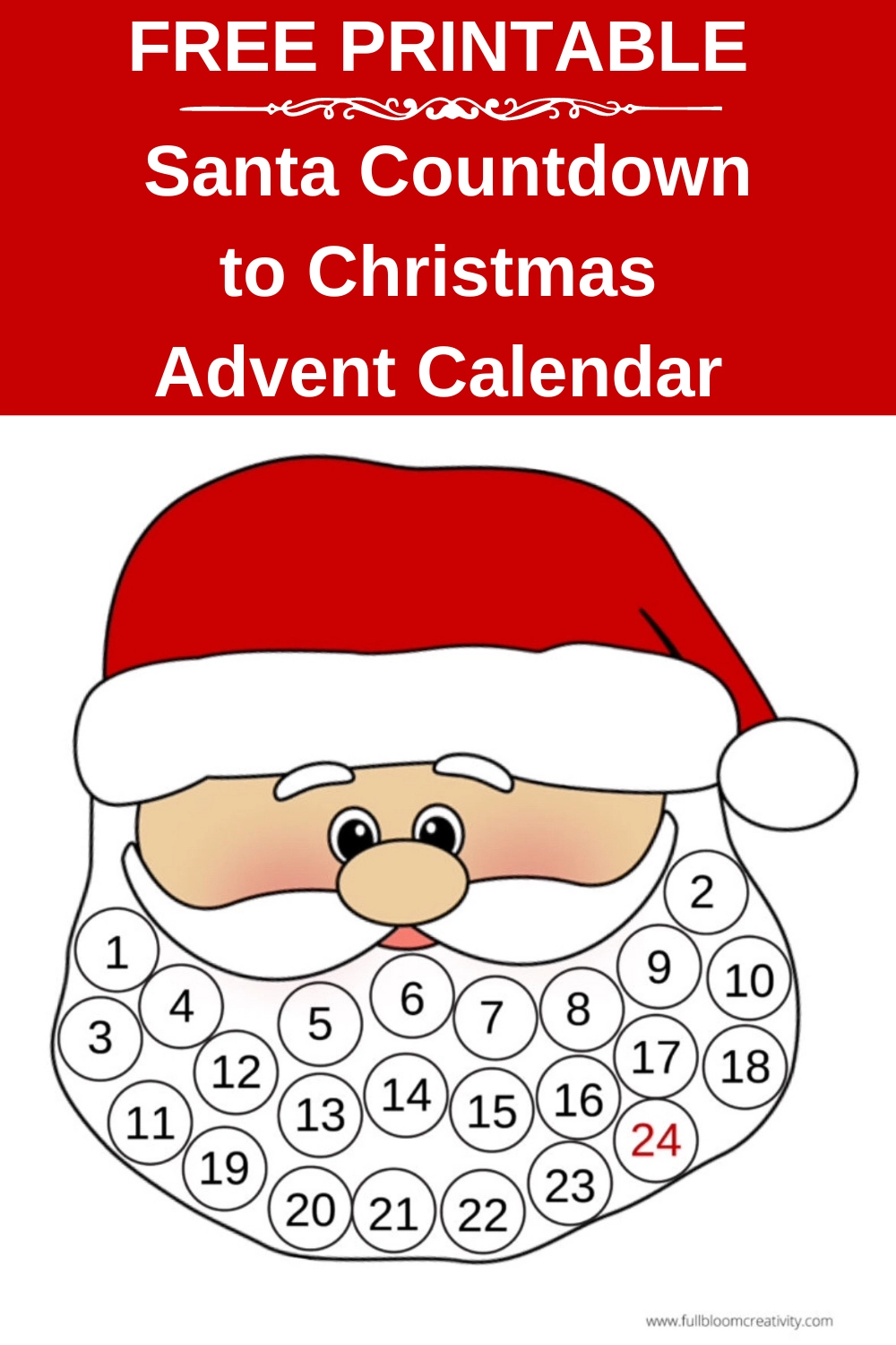 Santa Countdown To Christmas Advent Calendar FREE Printable 