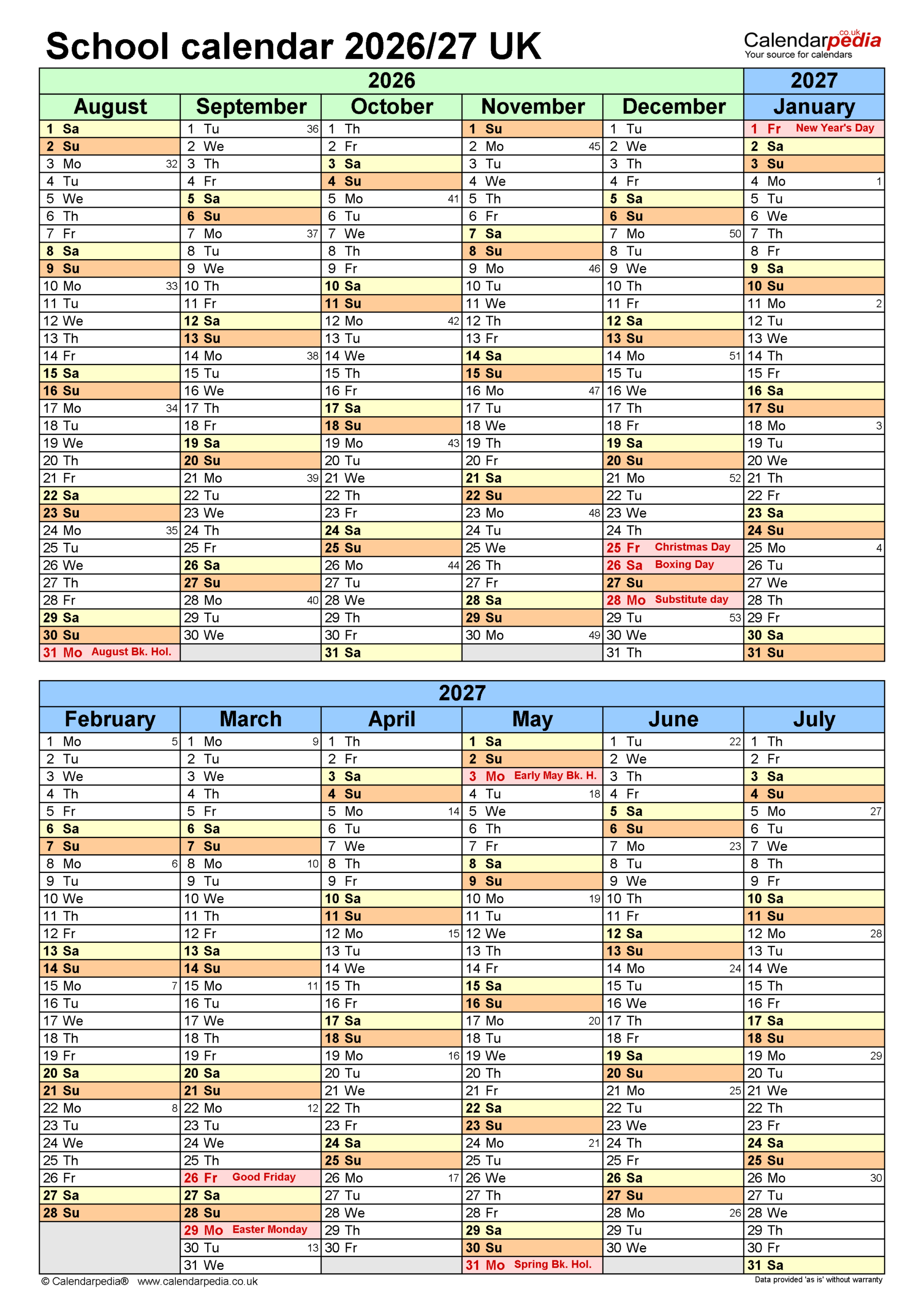 Blank Calendar For 2026 2027 School Year