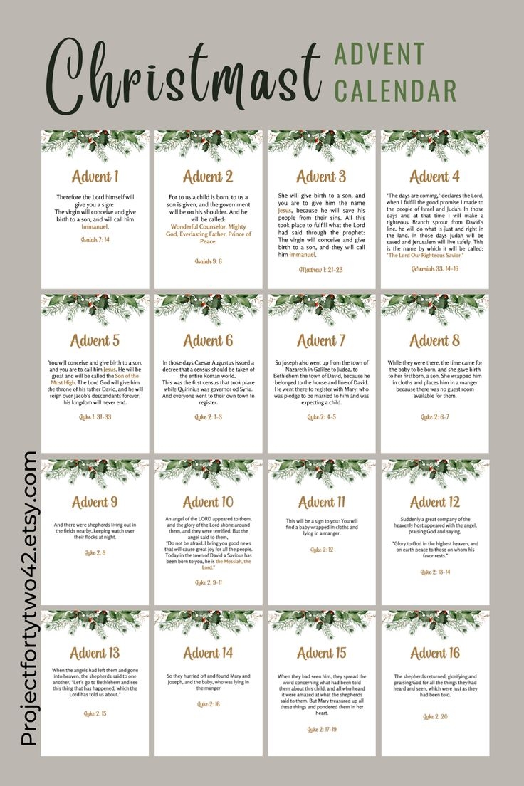Scripture Advent Calendar For Printable Christmas Countdown 