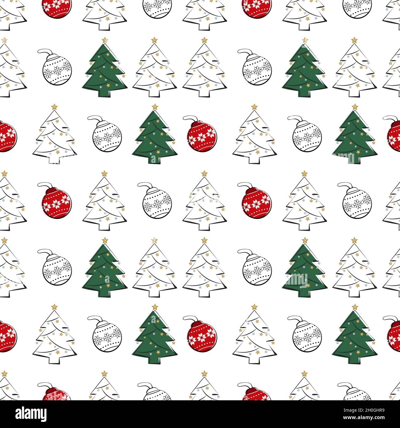 Seamless Pattern With Line And Silhouette Of Christmas Trees And 