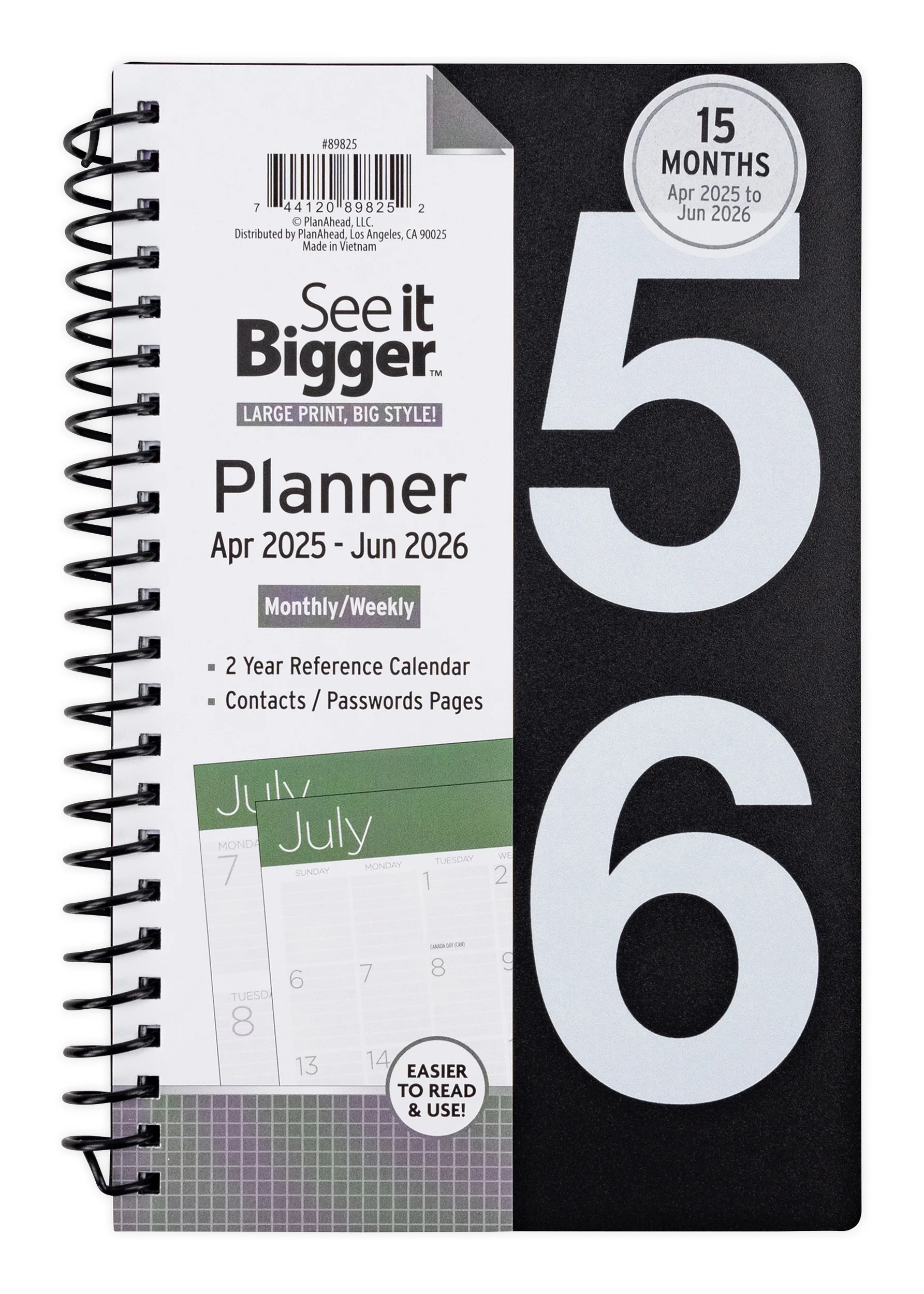 See It Bigger Monthly Weekly Planner Medium 5 5 X 8 Black 15 