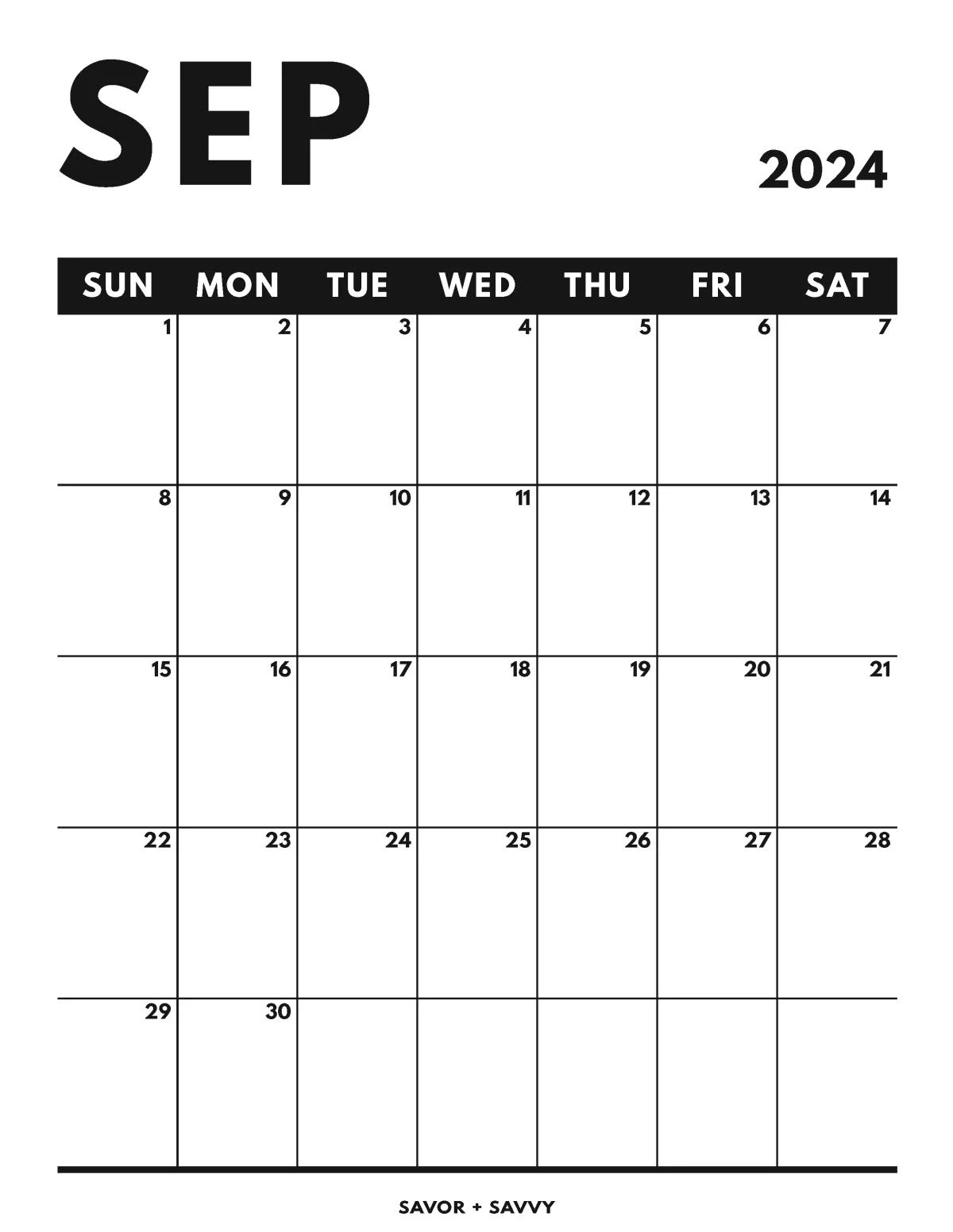 Blank September Calendar Printable