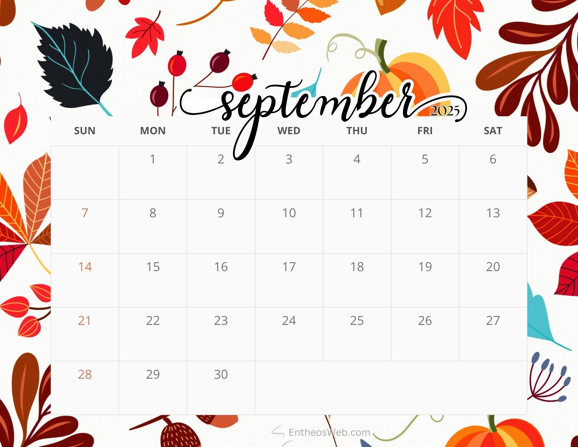 September 2025 Calendars EntheosWeb