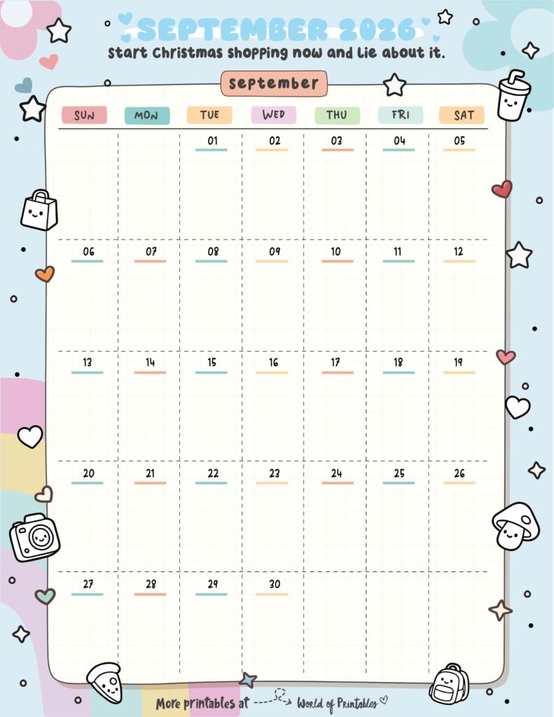 September 2026 Calendar 200 Free Printable PDFs World Of 