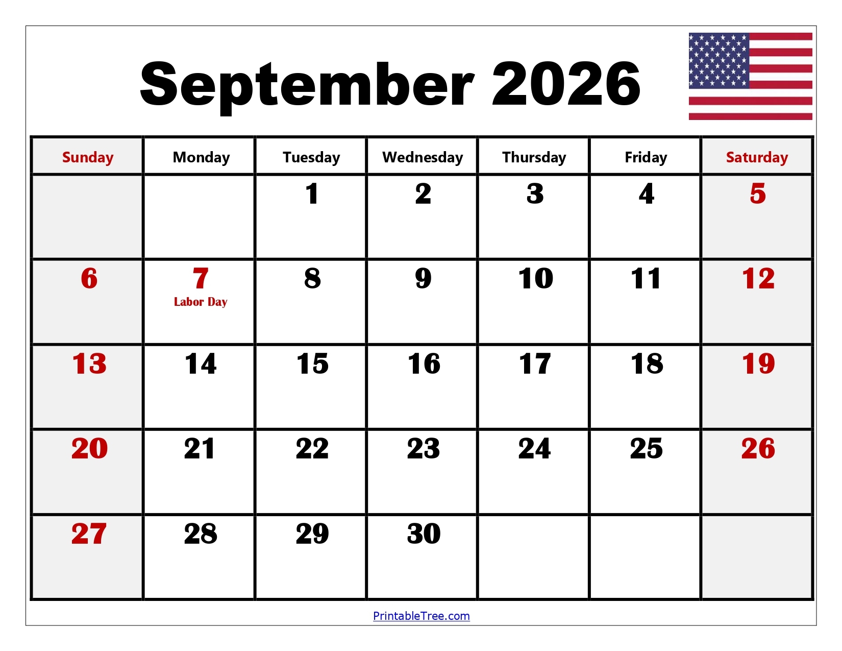 Printable Blank September 2026 Calendar
