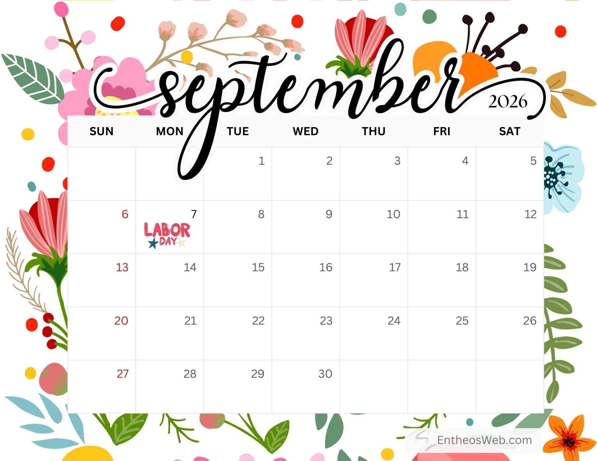 September 2026 Calendar Printables EntheosWeb