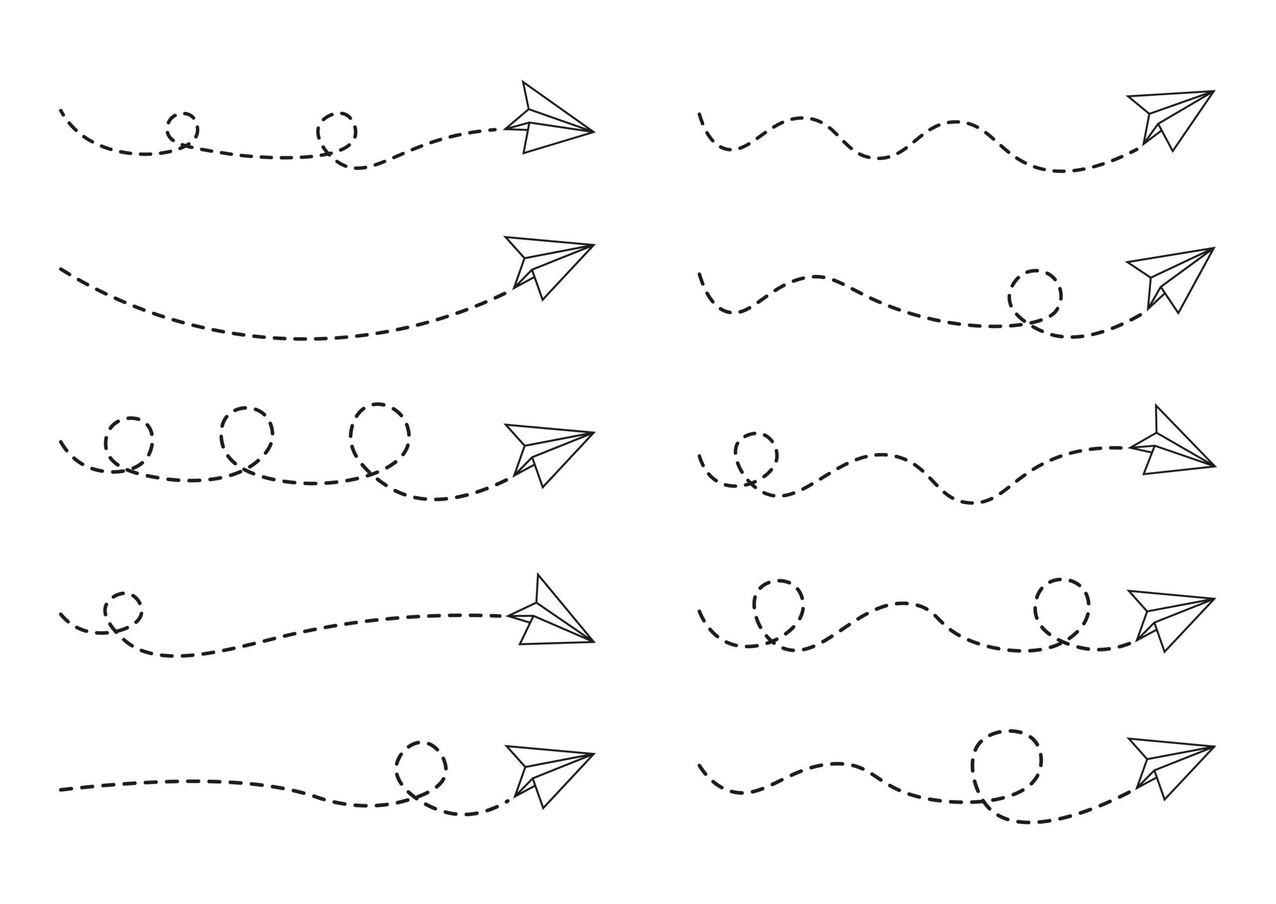 Set Of Dashed Line Paper Airplane Route Grafik Von Elchinarts 