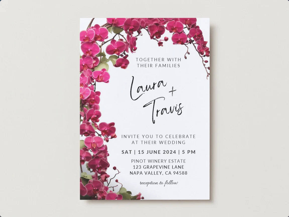 Set Of Printable Wedding Invitation Templates With Pink Orchid 