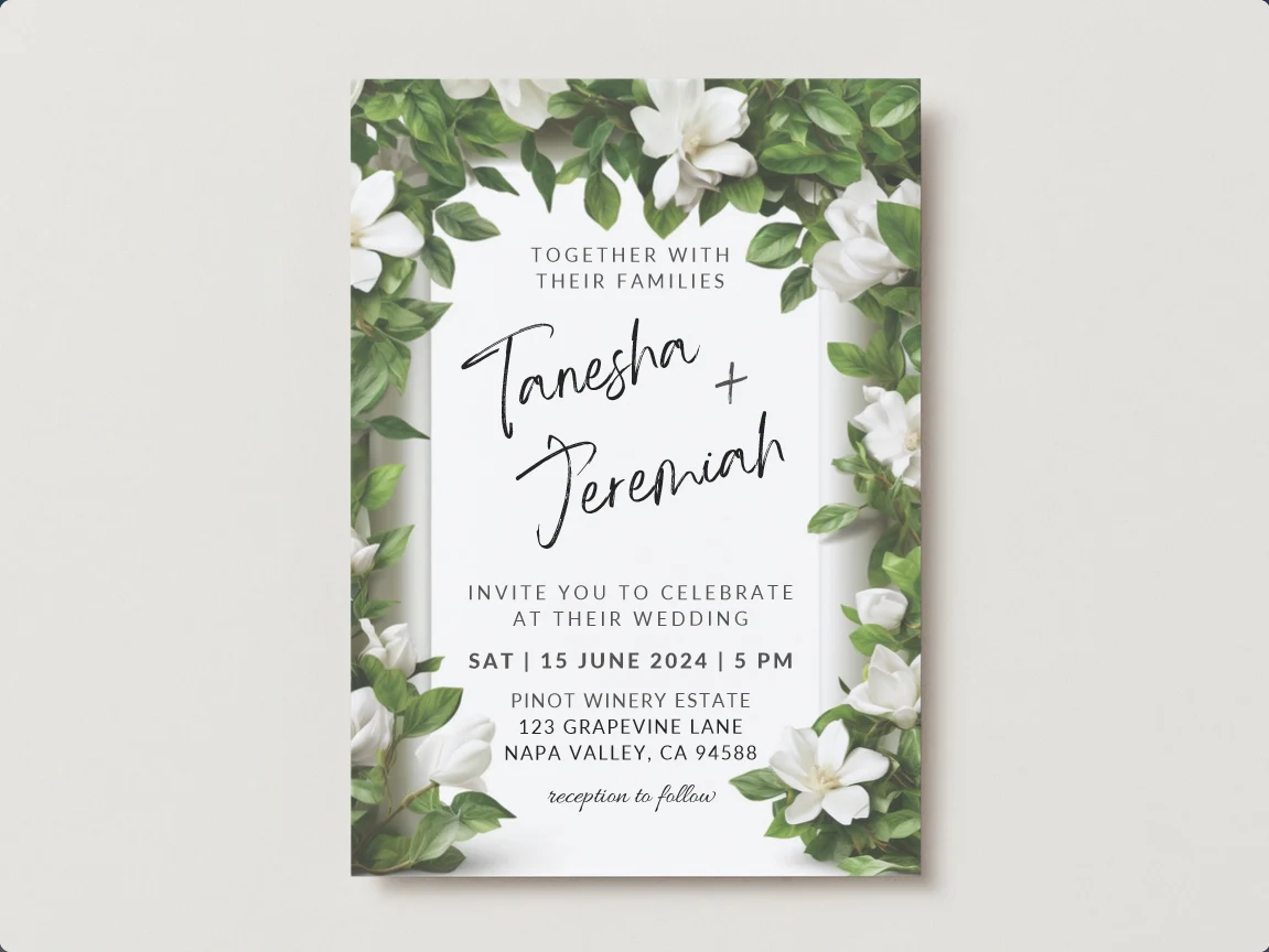 Set Of Printable Wedding Invitation Templates With White Gardenia 