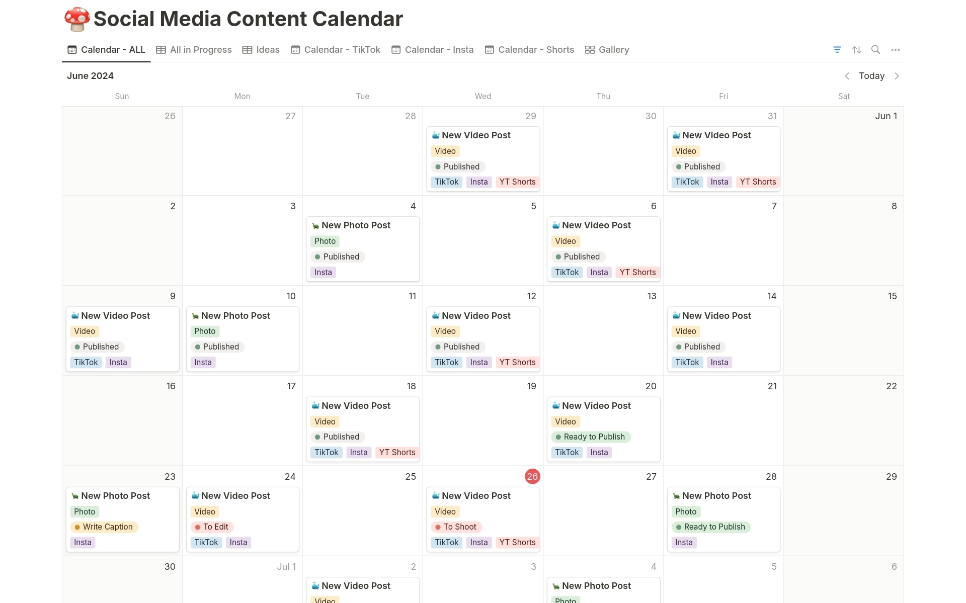 Simple Social Media Content Calendar Vorlage Notion Marketplace
