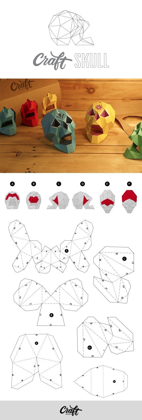 Skull DIY Papercraft Template PDF 3D Polygon Sculpture 