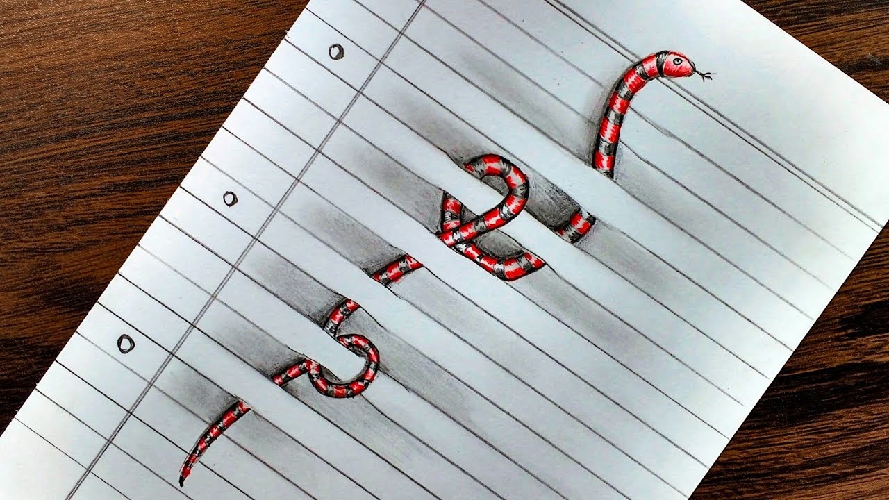 Snake On Line Paper Easy 3D Trick Art For Beginning Step By Step