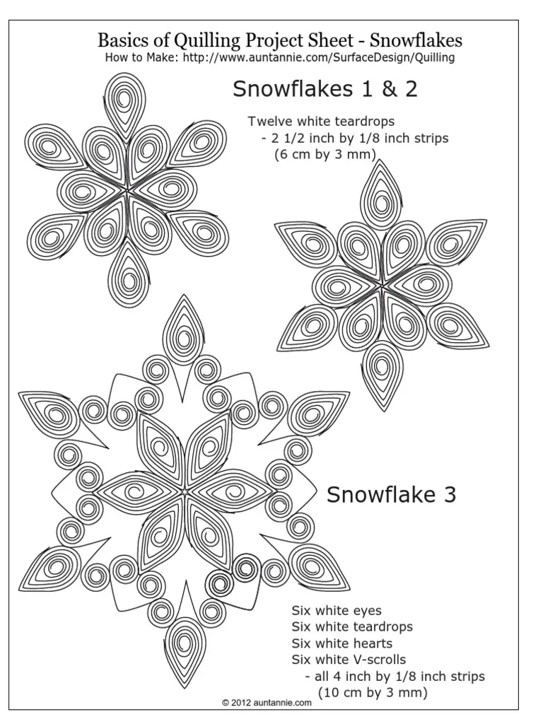 Snowflakes 1 amp 2 Basics Of Quilling Project Sheet Snowflakes 