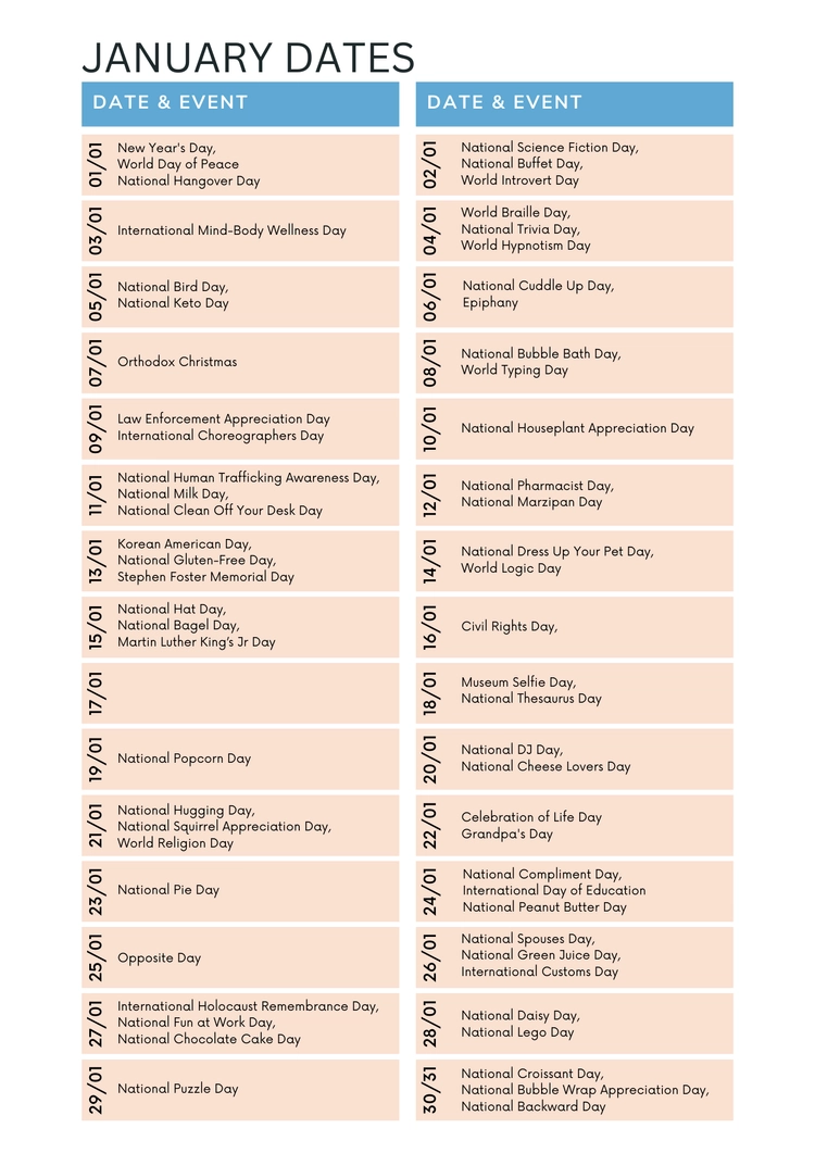 Event Planner Social Media Calendar