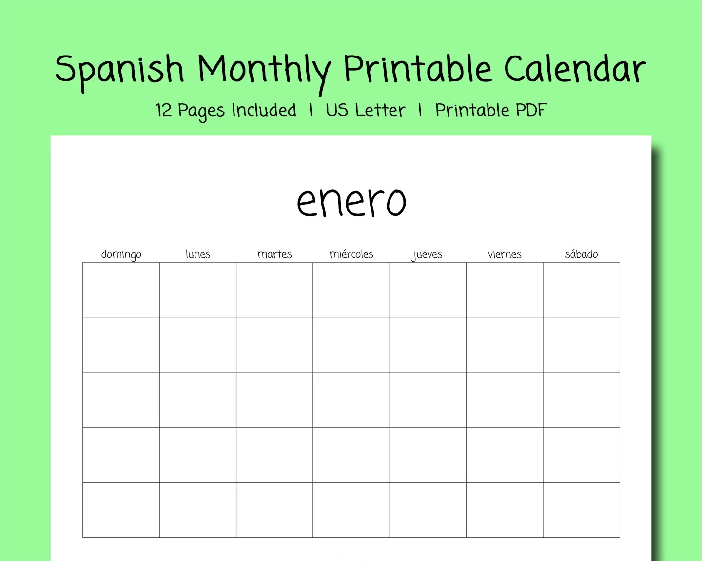 Spanish Teacher Monthly Printable Calendar Blank Calendar 12 