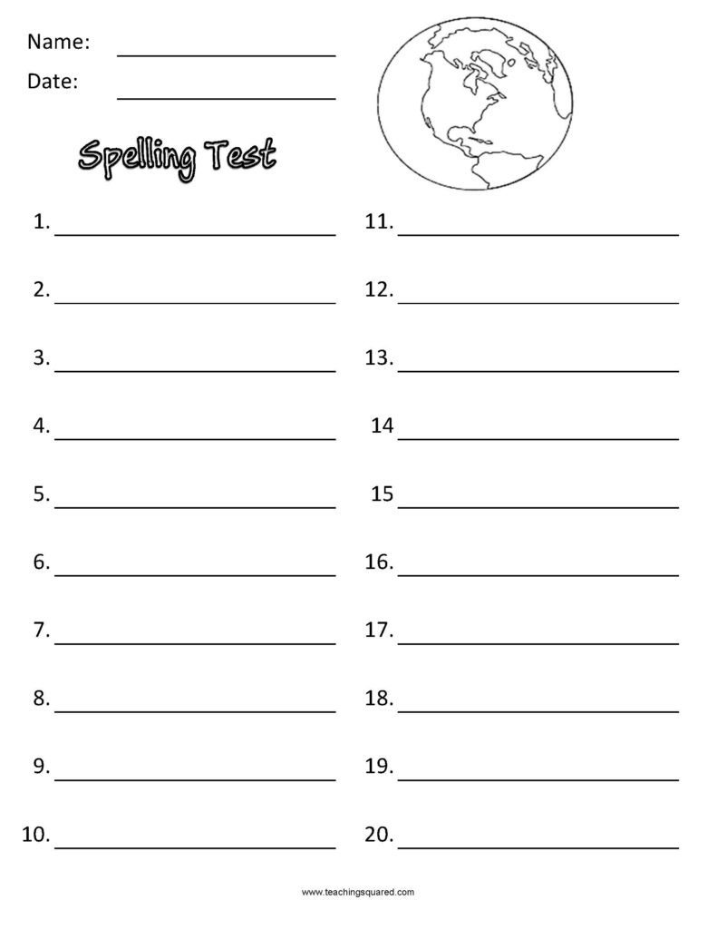 Printable Spelling Test Paper 25 Words