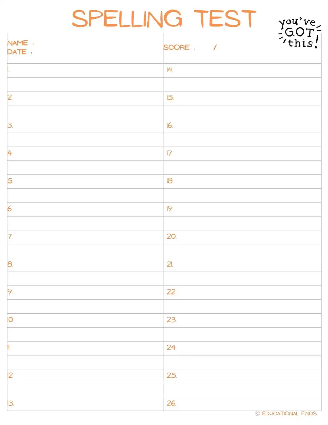 Spelling Test Template digital Printable Etsy UK