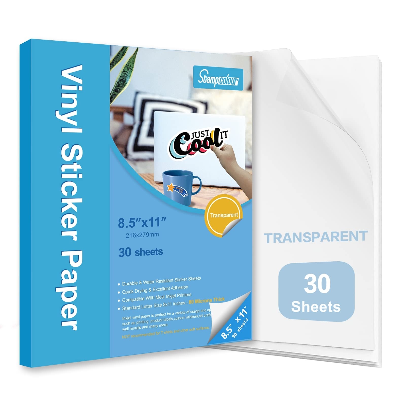 Stampcolour 30 Sheets Clear Printable Sticker Paper For Inkjet 