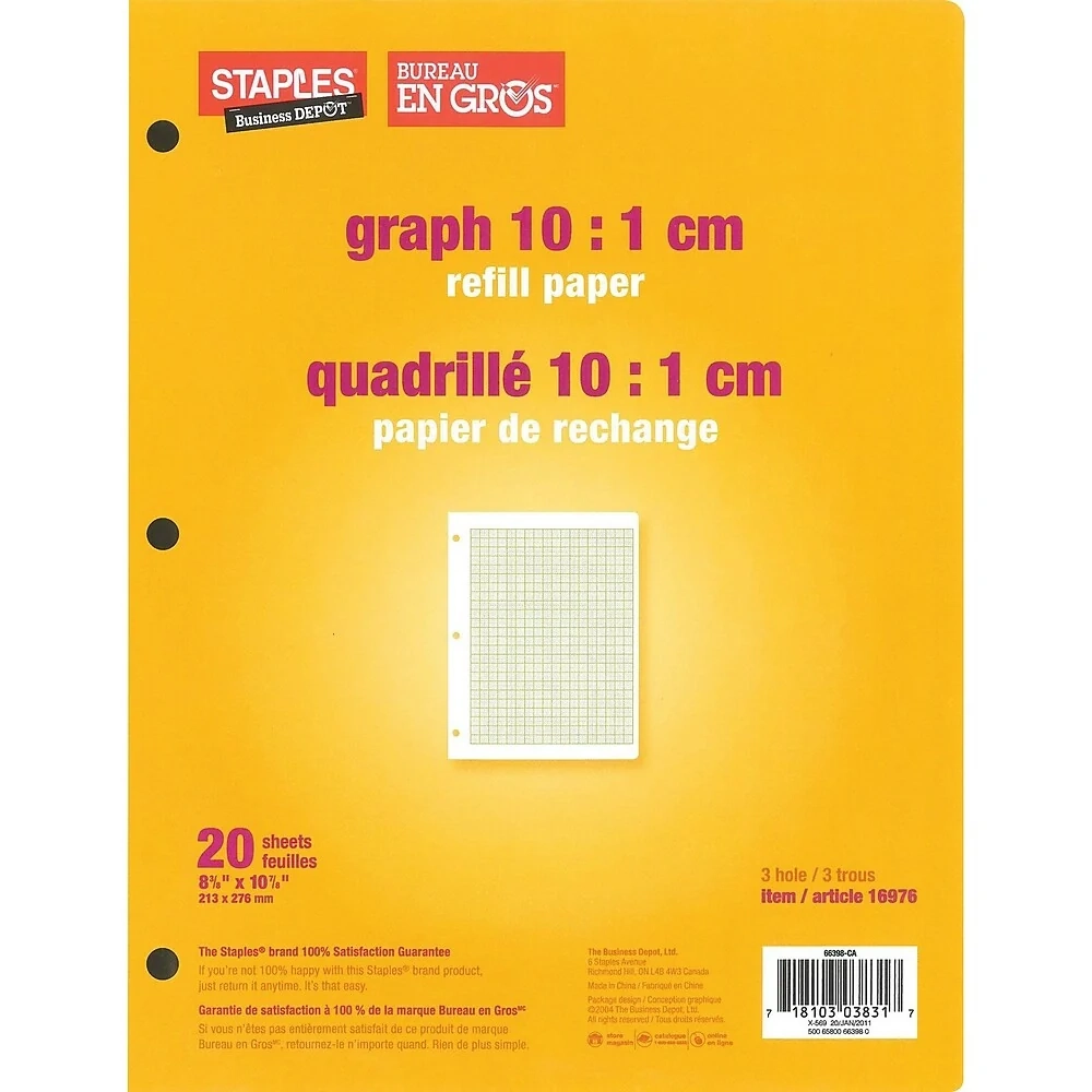 Staples Graph 10 1 Cm Quad Refill Paper 8 3 8 X 10 7 8 20 