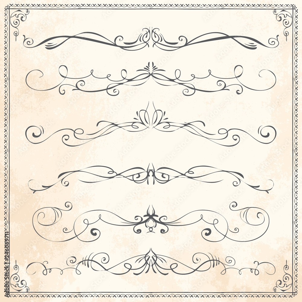 Stock Vektorgrafik Cute Hand Drawn Line Border Design Elements 