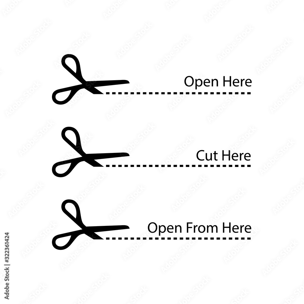 Stock Vektorgrafik Scissors Paper Cut Or Open Here Line Symbol 