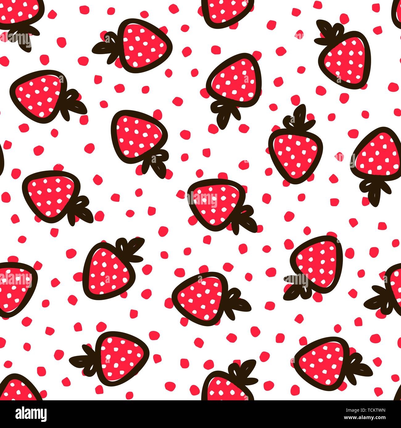 Strawberry Polka Dot Hand Draw Seamless Cute Pattern Summer 