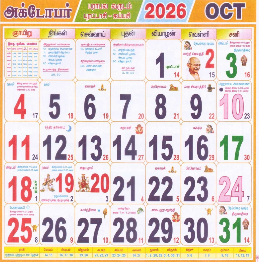 Tamil Calendar October Month 2026
