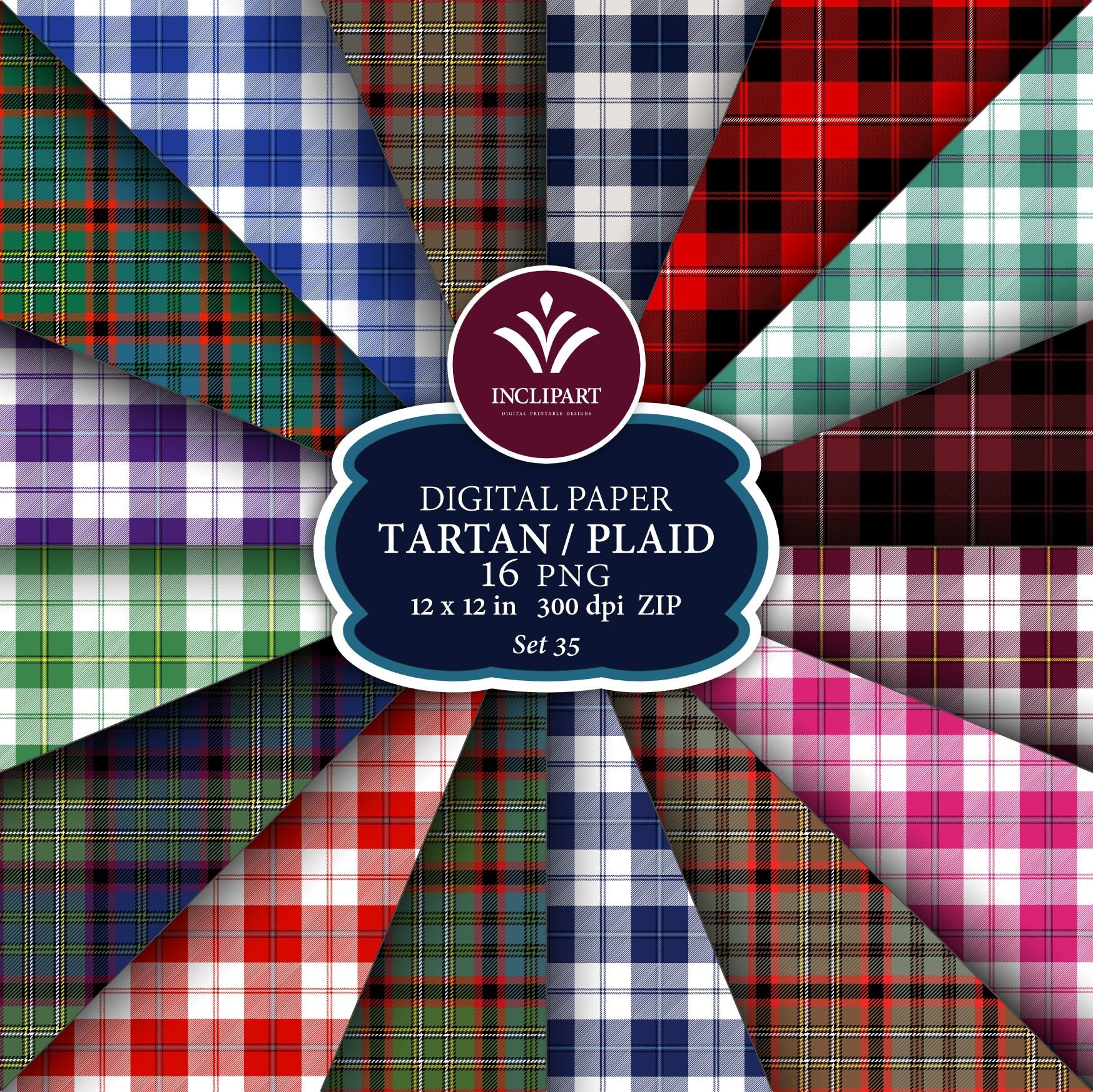 Tartan Digital Paper Clipart PNG Dateiformat Cunningham Tartan 